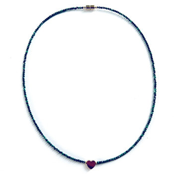 Collier Fein, Malachit mit Herz aus Edelstahl